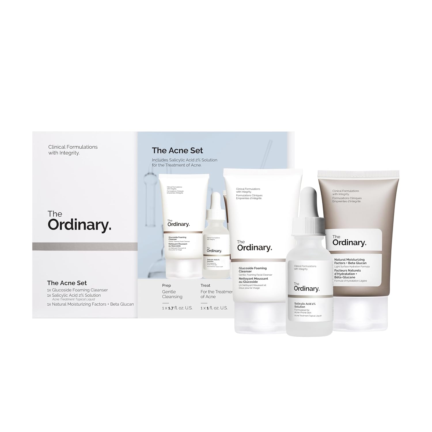 The Ordinary Acne Set — limpiador, salicílico e hidratante