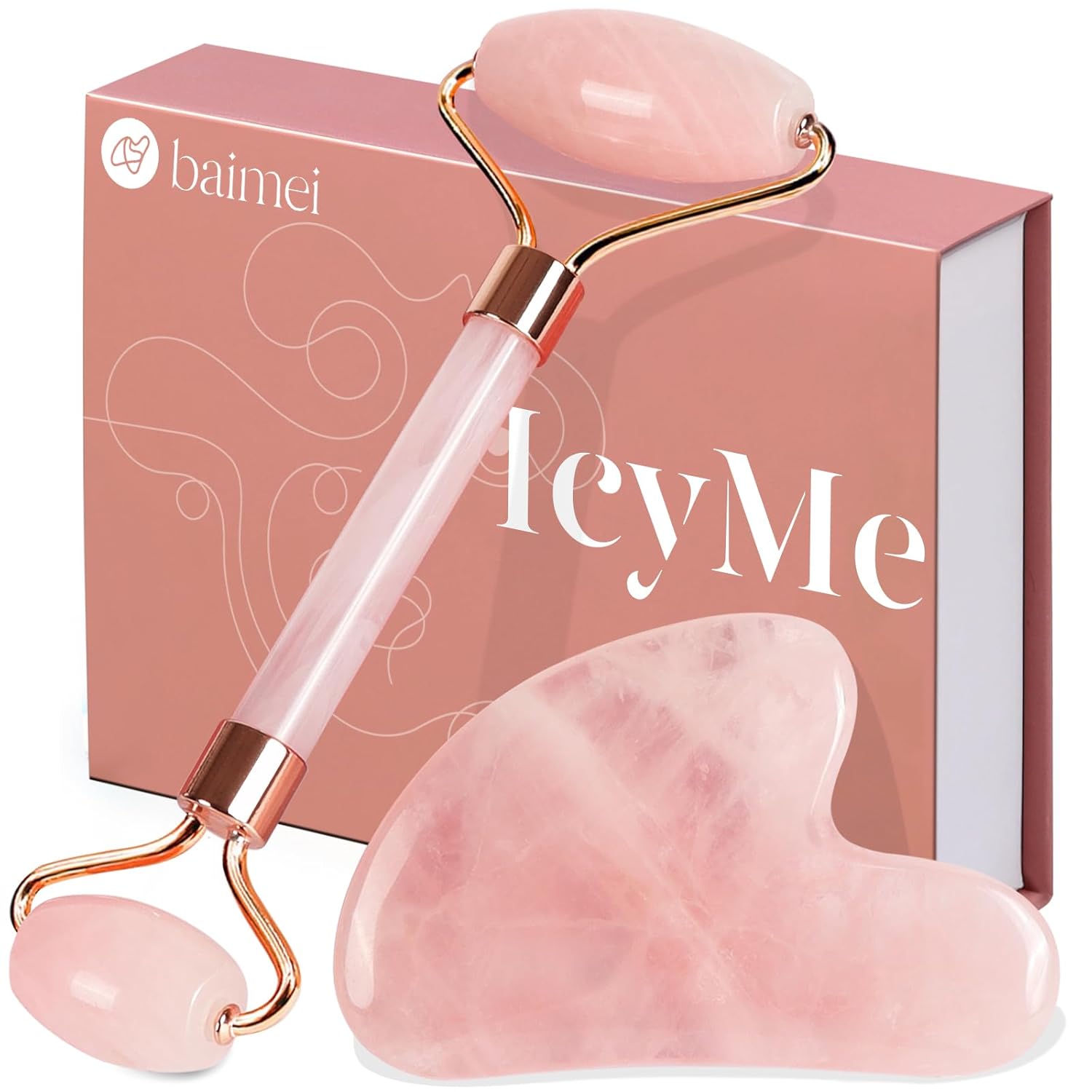 Roller Jade Rosa de cuarzo natural con Gua Sha